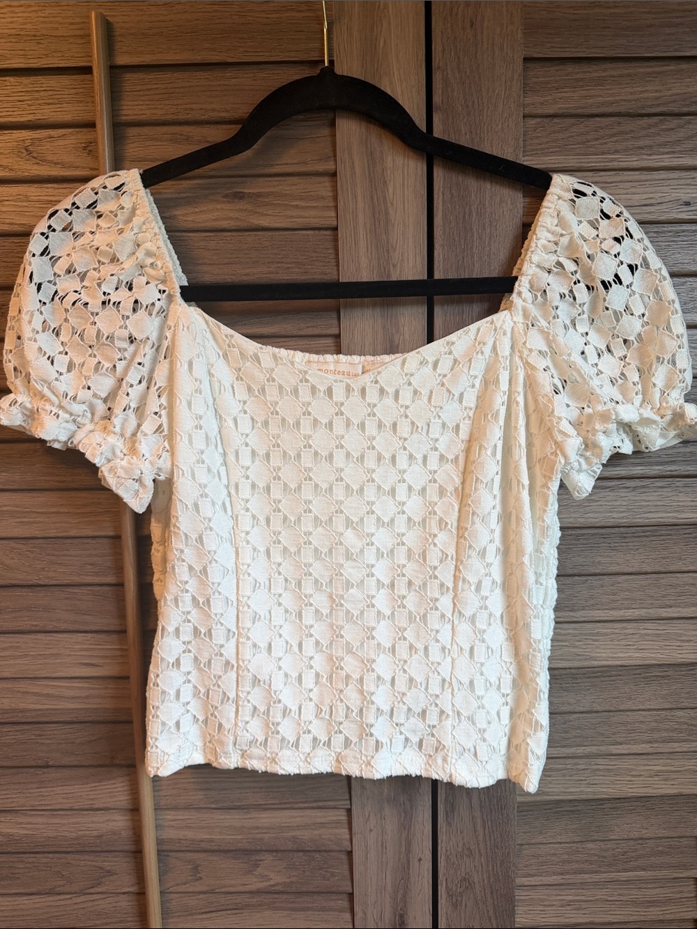 Cream Lace Puff Sleeve Square Neck Top